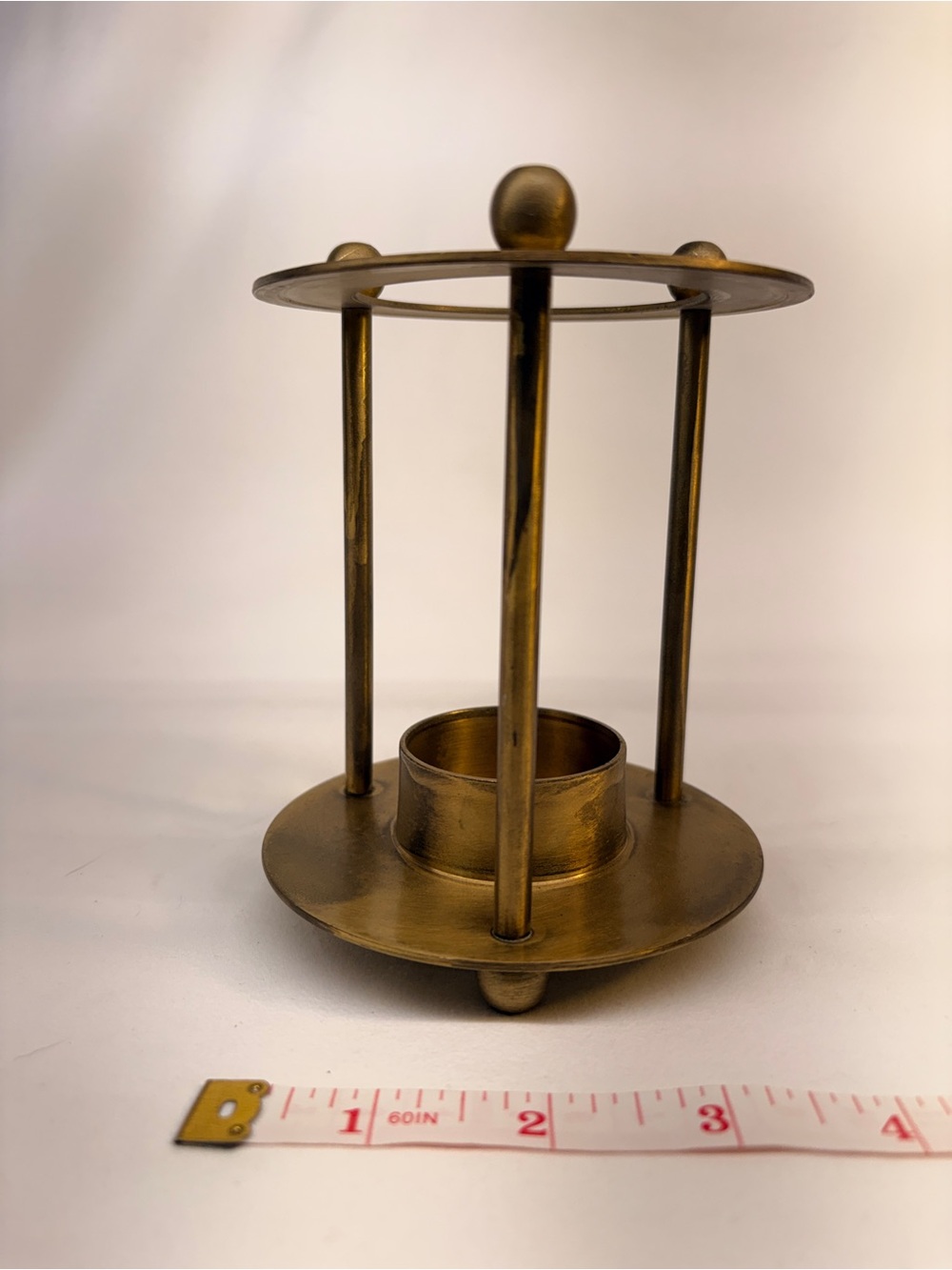Vintage Solid Brass Column Hurricane Style Candle Holder Lantern Stand
